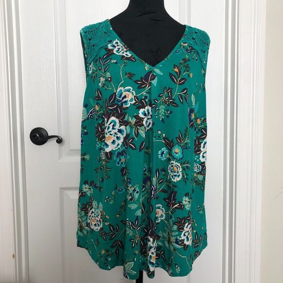 Daniel Rainn Womens Blouse 1X Green Floral Sleeveless Back Closure NWT‎ - Picture 2 of 8